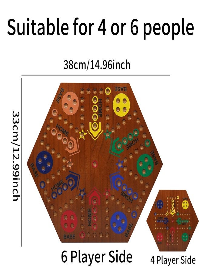 YWMSGM Wooden Board Games- -Marble Board Game -Surfacepainting-Double Sided Painted 15inch Fast Track for 6 and 4 Players with 6 Colors 30 Marbles 6 Dice for Kids Friends Family Game Party (Walnut) - Image 5